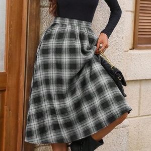 Plaid Print Stretchy High Waist Skirt